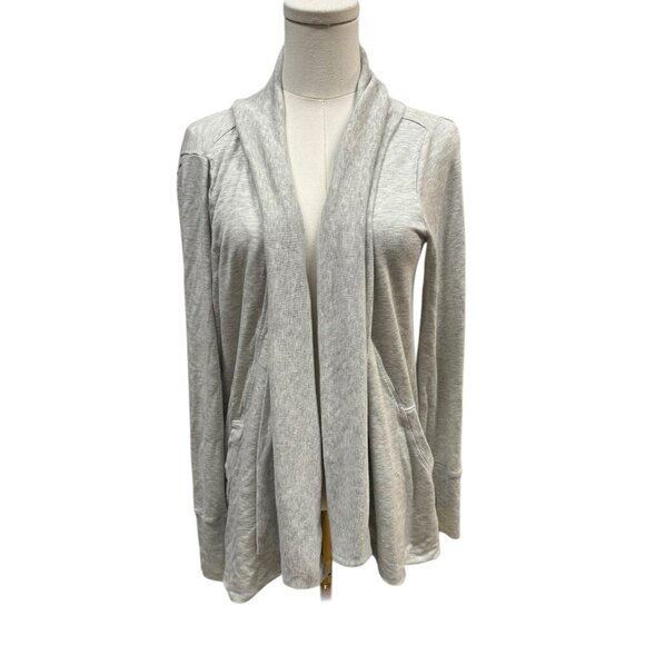 Athleta Sweaters - Athleta Pranayama Wrap Cardigan Light Gray Thumbholes Size L - EUC